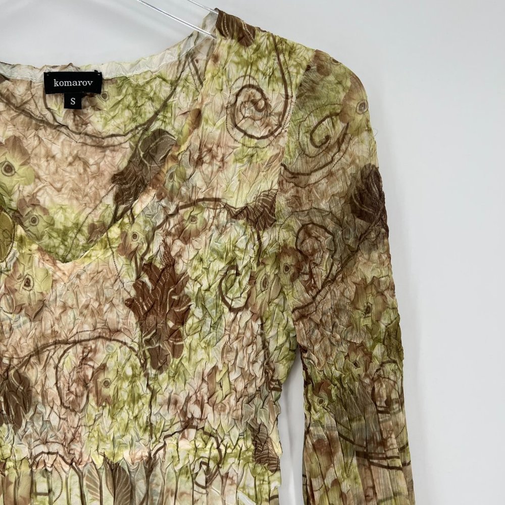 Komarov Crinkle Asymmetric Floral Print Tunic Long Sleeve Blouse Size Small - Picture 3 of 9